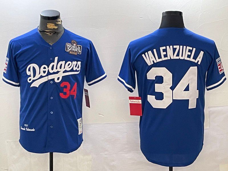 Men Los Angeles Dodgers #34 Valenzuela Blue Throwback Game 2024 Nike MLB Jersey style 11202